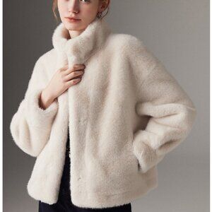 Women Faux Fur Coat, Mink Fur Integrated Short Stand Collar